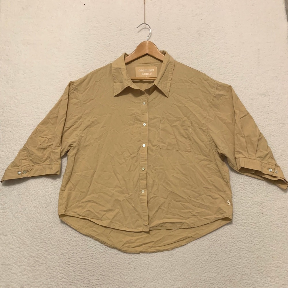 Araminta James Button Down Shirt Womens M Oversized 100% Cotton Beach Resort Tan